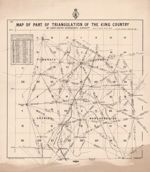 Map of part of triangulation of the King Country, Mt Eden South meridional circuit / L. Cussen, District Surveyor, 1887.