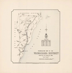 Triangulation map of the Waimarama District / surveyed by W. Hallett, 1883 ; drawn by H. McCardell, November 1891.