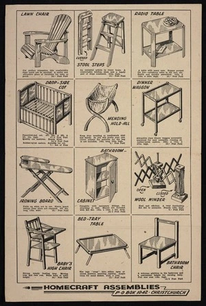Homecraft Assemblies (Firm): [Sheet of wooden kitset furniture. ca 1958]