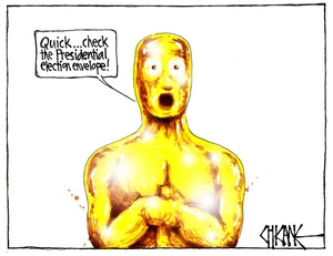 Oscar statuette aghast - mistake with the envelope