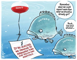 New Zealand voters as fish taking government re-election promises 'hook line and sinker'