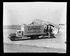 National Airways Corporation (NAC), loading freight at Whenuapai Aerodrome, Waitakere, Auckland