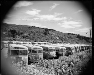 Buses at New Zealand Railways depot, Lower Hutt