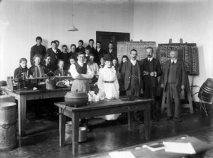 School children and teachers in a dairy class at Stratford Technical School