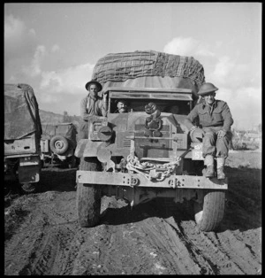 New Zealand truck after crossing Sangro River, Italy - Photograph taken by George Kaye