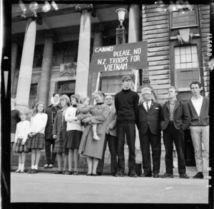 Demonstrators in Wellington protesting against Zealand's possible participation in the Vietnam War