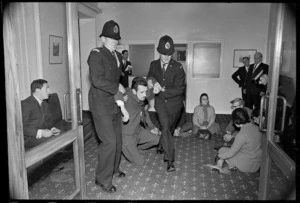 Demonstrators at a sit-in, at the Prime Minister's suite, Wellington, protesting againist the Vietnam War