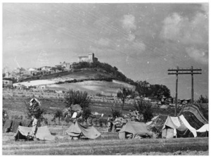 New Zealand camps beneath the castle of Gradara, Italy - Photograph taken by George Kaye