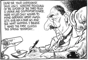 Neville Chamberlain writing to a newspaper editor about David Low's ridiculing of Hitler