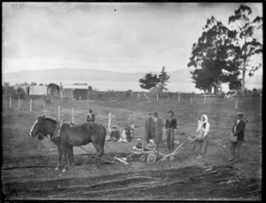 Maori woman ploughing a field - Photograph taken by William Henry Thomas Partington