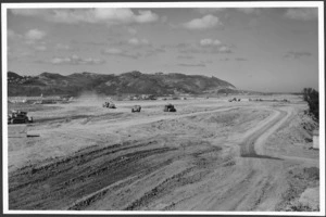 Earthworks during the construction of Wellington Airport's runway
