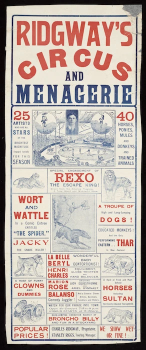 Ridgway's Circus and Menagerie. New Zealand Times Print [ca 1910-1919].