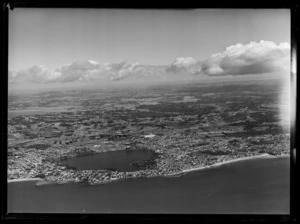 Looking over Lake Pupuke and Takapuna toward Riverhead and beyond, Auckland