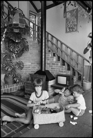 Children of the Haimes family in the living room of their house in Eastbourne, Lower Hutt - Photograph taken by Greg King