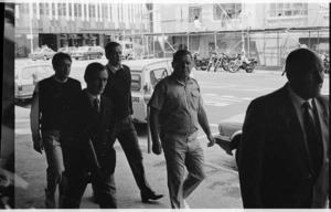 Captain Vladislav Vorobyev and his ship's officers arriving for an inquiry into the sinking of the Mikhail Lermontov - Photograph taken by Ian Mackley