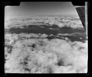 Clouds over the Wairarapa seen from an National Airways Corporation (NAC) Viscount aircraft, Wellington Region