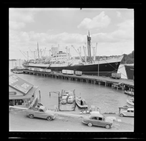 Car ferry and the ship Otaio at Opua, Bay of Islands, Far North District, Northland Region