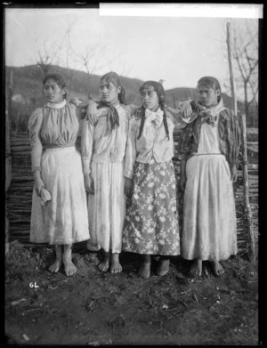 Four young Maori women at Taumarunui - Photographed by William Henry Thomas Partington