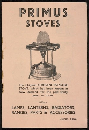 E LeRoy: Primus stoves ... also lamps, lanterns, radiators, ranges, parts & accessories. June 1934. [Printed by] Auckland Star - 96801.
