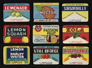 D J Malone & Company Ltd :[Nine further soft drink labels for compound and flavoured beverages. 1900-1950s?]
