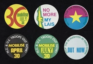 [Antiwar Mobilisation National Liaison Committee]: [Six circular labels protesting about the Vietnam War. ca 1971]