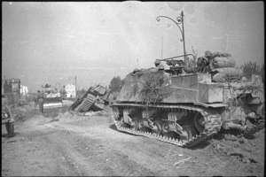 Sherman dozer preparing route for New Zealand tanks in Medicina, Italy