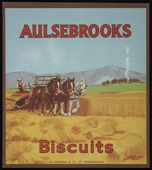 Aulsebrooks & Company: Aulsebrooks biscuits / Aulsebrook & Co. Ltd Christchurch [Biscuit tin label. 1930-1950s?]