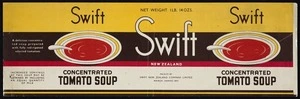 Swift New Zealand Company Limited: Swift concentrated tomato soup. Net weight 1 lb 14 ozs. [1950s?]