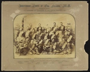 Independent Order of Oddfellows, Manchester Unity, Wellington District. Officers and delegates at the Annual Meeting held in Wellington February 13th 1890 - Photograph taken by Price, O'Malley & Co