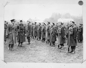 Governor General Designate Sir Cyril Newall inspecting D Company of 28 (Maori) Battalion, England