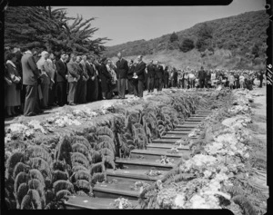The Duke of Edinburgh at the mass burial after the Tangiwai railway disaster - Photograph taken by E Woollett