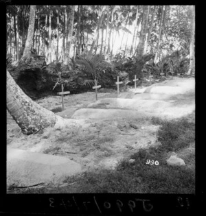 Graves of New Zealand soldiers at a cemetery in Bangarangara, Vella Lavella, Solomon Islands, during World War II
