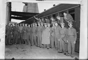 World War II ex-Middle East troops after disembarkation from the ship Strathaird, Wellington - Photograph taken by N Atkinson