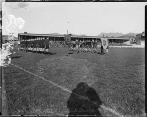 Christchurch Boys High School rugby team challenging Waitaki Boys High School with a haka