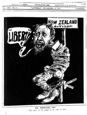 Blomfield, William, 1866-1938 :His hopeless cry. New Zealand Observer, 26 November 1904.
