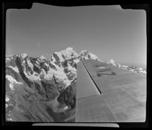 View from South Pacific Airlines of New Zealand (SPANZ) plane of Milford Sound area, Southland Region