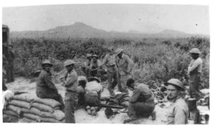 Attending to wounded 28 (Maori) Battalion members, Takrouna - Photograph taken by Dr C N D'Arcy