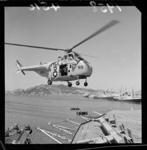 Helicopter from the United States ship Glacier, over Wellington Harbour