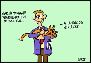 A landlord holds a cat - the personification of evil for Gareth Morgan