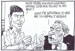 TV3 reporter Paddy Gower asks Winston Peters about the overpayment of his superannuation