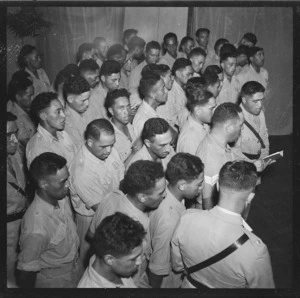 The choir of the Maori Battalion singing evensong, All Saints Cathedral, Cairo, during World War 2