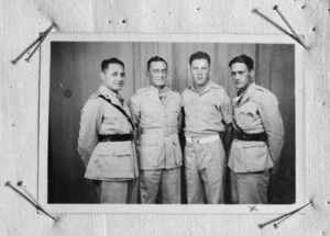 Group portrait of Lieutenant H M Mitchell and Second Lieutenants W Wordley, J Smith, and M Ngarimu