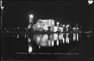 Australian pavilion and court at night, New Zealand Centennial Exhibition, Rongotai