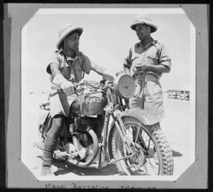 Members of the 28th New Zealand (Maori) Battalion during motorcycle Dispatch Rider training, Egypt