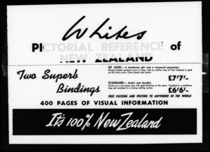 Advert for two different cover options for Whites pictorial reference of New Zealand