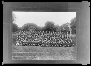 Group portrait of King's College students, Remuera, Auckland