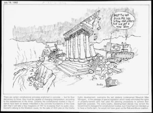 Brockie, Robert Ellison, 1932- :What the hell Bruce. We lose a few old pillars but we get a new dam. National Business Review, 19 July 1982.
