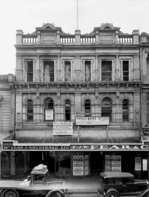 Building which housed the businesses of F W Fear, and McLean & Archibald, Willis Street, Wellington