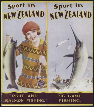 Mitchell, Leonard Cornwall 1901-1971 :Sport in New Zealand; trout and salmon fishing, big game fishing. [ca 1935].