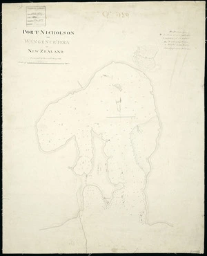 Barnett, Thomas (Capt), fl 1826 :Port Nicholson or Wangenue'tera in New Zealand [ms map]. Surveyed by T. Barnett, May 1826.